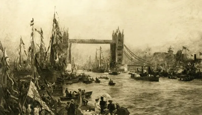 Gerahmter Druck : Die Eröffnungszeremonie des Tower Bridges, um 1894. Schöpfer unbekannt Gerahmter Druck : Die Eröffnungszeremonie des Tower Bridges, um 1894. Schöpfer unbekannt