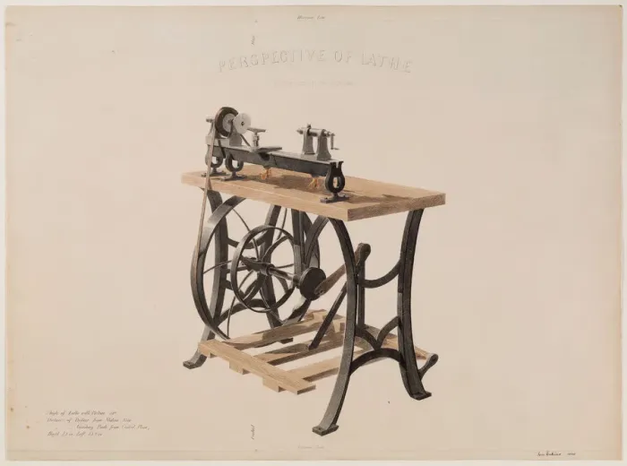 Gerahmter Druck : Sicht des Lathes, 1860. Ersteller: Thomas Eakins Gerahmter Druck : Sicht des Lathes, 1860. Ersteller: Thomas Eakins