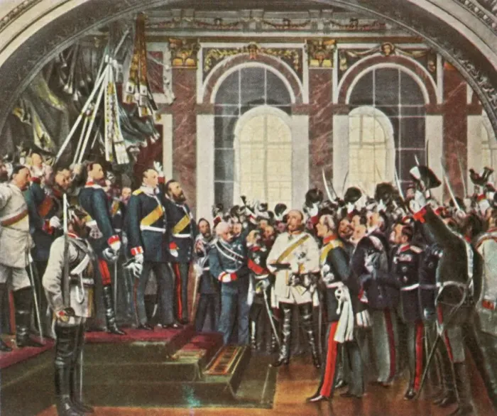 Gerahmter Druck : Die Erklärung des Deutschen Reiches in Versailles, 18. Januar 1871, (1936). Künstler: Unbekannt. Gerahmter Druck : Die Erklärung des Deutschen Reiches in Versailles, 18. Januar 1871, (1936). Künstler: Unbekannt.
