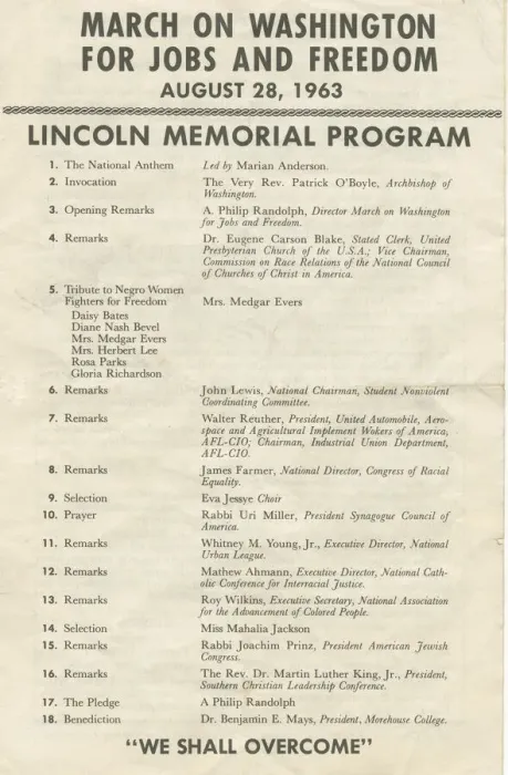 Gerahmter Druck : Programm vom Marsch auf Washington, 28. August 1963. Ersteller: Unbekannt. Gerahmter Druck : Programm vom Marsch auf Washington, 28. August 1963. Ersteller: Unbekannt.