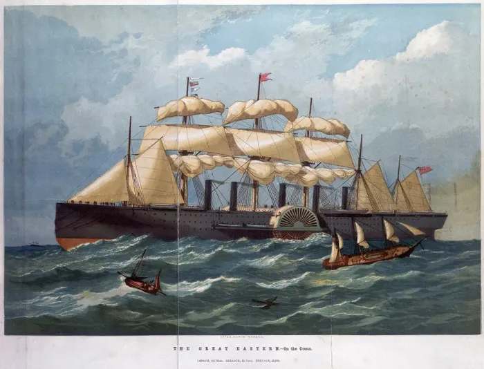 Gerahmter Druck : Das Große Ostindienboot auf dem Meer, 1858