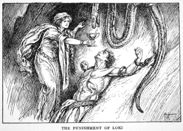 Gerahmter Druck : Die Strafe für Loki, 1925 Gerahmter Druck : Die Strafe für Loki, 1925