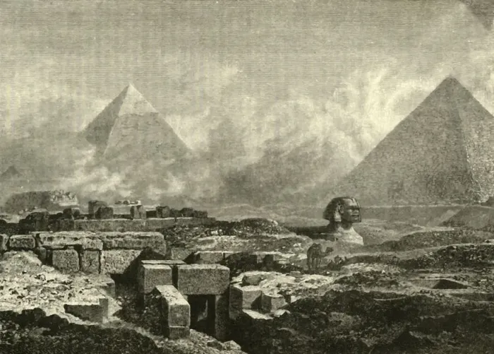 Gerahmter Druck : Die Pyramiden und Sphinx, 1890. Künstler: Unbekannt. Gerahmter Druck : Die Pyramiden und Sphinx, 1890. Künstler: Unbekannt.