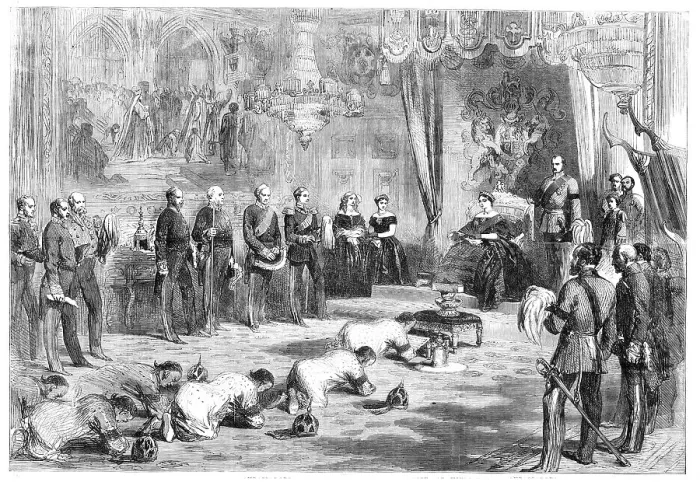 Gerahmter Druck : Empfang der siamesischen Botschafter, mit Geschenken, durch Ihre Majestät, im Windsor Castle, 1857. Künstler: Unbekannt. Gerahmter Druck : Empfang der siamesischen Botschafter, mit Geschenken, durch Ihre Majestät, im Windsor Castle, 1857. Künstler: Unbekannt.