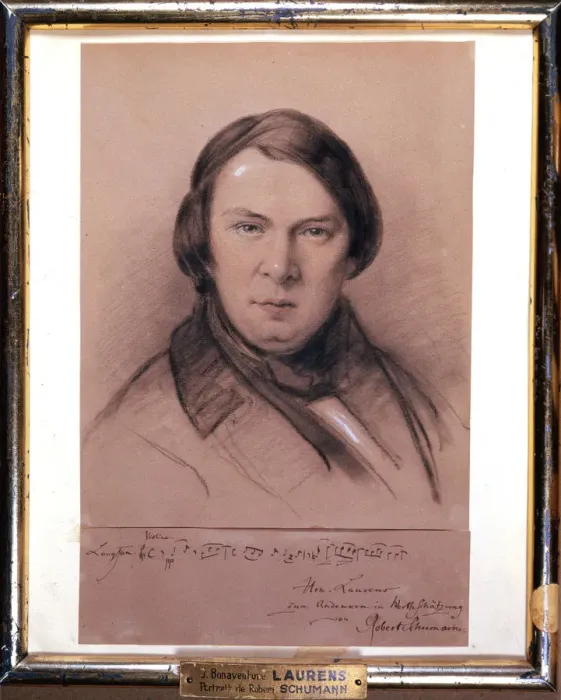 Gerahmter Druck : Robert Schumann, deutscher Komponist, Mitte des 19. Jahrhunderts. Künstler: Jean Joseph Bonaventure Laurens Gerahmter Druck : Robert Schumann, deutscher Komponist, Mitte des 19. Jahrhunderts. Künstler: Jean Joseph Bonaventure Laurens