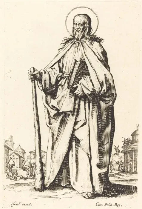 Gerahmter Druck : Heiliger Jakobus der Geringere, veröffentlicht 1631. Künstler: Jacques Callot Gerahmter Druck : Heiliger Jakobus der Geringere, veröffentlicht 1631. Künstler: Jacques Callot