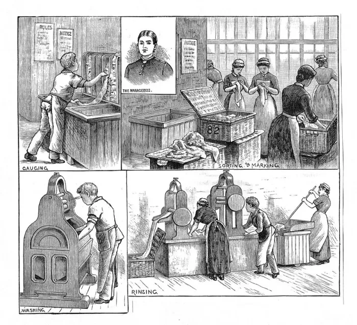 Gerahmter Druck : Szenen im Waschsalon, 1884 Gerahmter Druck : Szenen im Waschsalon, 1884