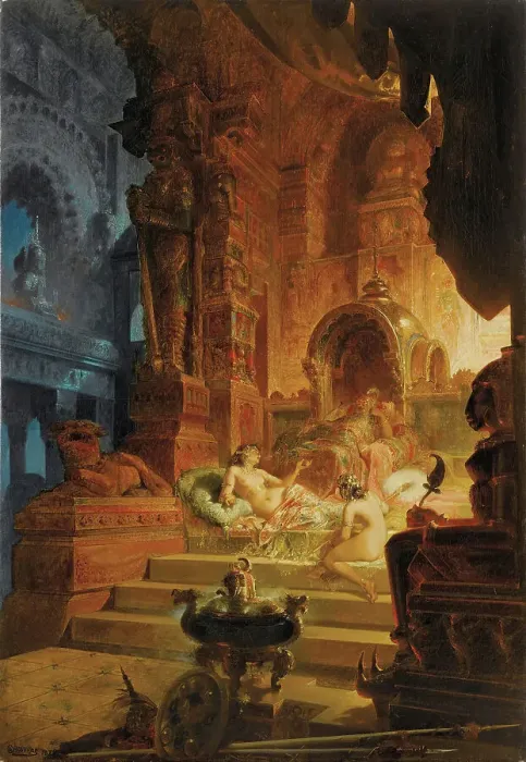 Gerahmter Druck : Scheherazade und der Sultán, 1878. Schöpfer: Chourab, Alfrid (1853-1902) Gerahmter Druck : Scheherazade und der Sultán, 1878. Schöpfer: Chourab, Alfrid (1853-1902)