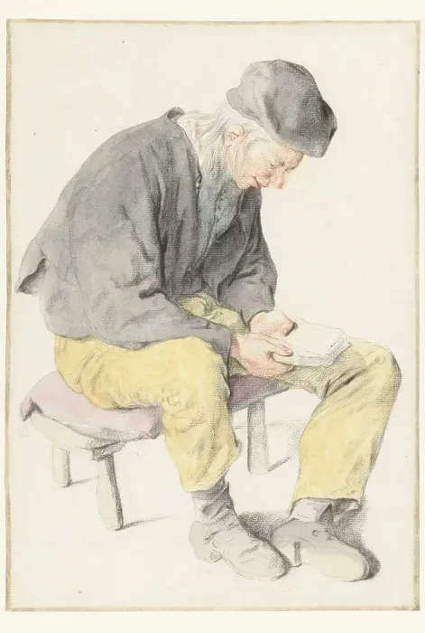Gerahmter Druck : Sitzender Mann liest nach Rechts, um 1690-1700 von Künstler Cornelis Dusart Gerahmter Druck : Sitzender Mann liest nach Rechts, um 1690-1700 von Künstler Cornelis Dusart