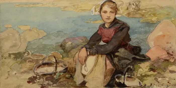 Gerahmter Druck : An der Küste, um 1900. Künstler: Mucha, Alfons Marie (1860-1939) Gerahmter Druck : An der Küste, um 1900. Künstler: Mucha, Alfons Marie (1860-1939)