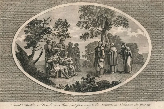 Gerahmter Druck : St Augustin, ein Benediktiner Mönch, predigte zuerst den Sachsen im Kent 597 / 1793