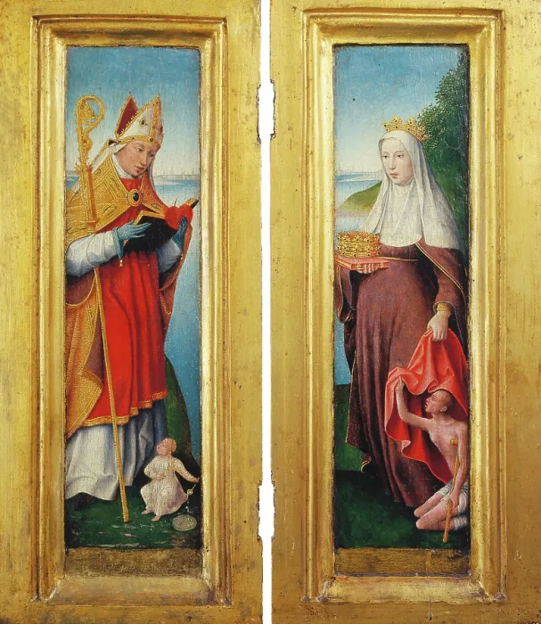 Gerahmter Druck : St. Augustinus und St. Elisabeth, um 1510. Künstler: niederländischer oder Niederrheinischer Meister. Gerahmter Druck : St. Augustinus und St. Elisabeth, um 1510. Künstler: niederländischer oder Niederrheinischer Meister.