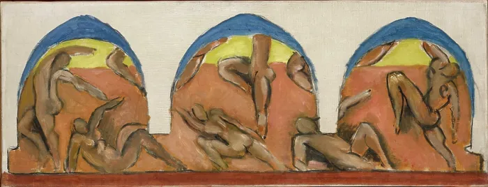 Gerahmter Druck : Studie für das Barnes-Mural The Dance , Ocker-Harmonie, 1930-1931. Künstler: Matisse, Henri (1869-1954) Gerahmter Druck : Studie für das Barnes-Mural The Dance , Ocker-Harmonie, 1930-1931. Künstler: Matisse, Henri (1869-1954)