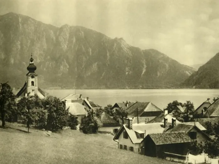 Gerahmter Druck : Unterach am Attersee, Oberösterreich, um 1935. Künstler: Unbekannt.