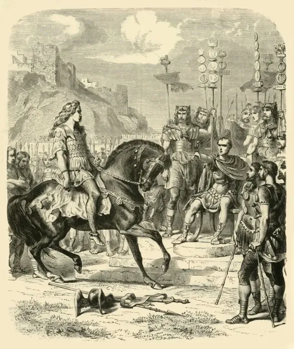 Gerahmter Druck : Vercingetorix vor Caesar, 1890. Künstler: Unbekannt.