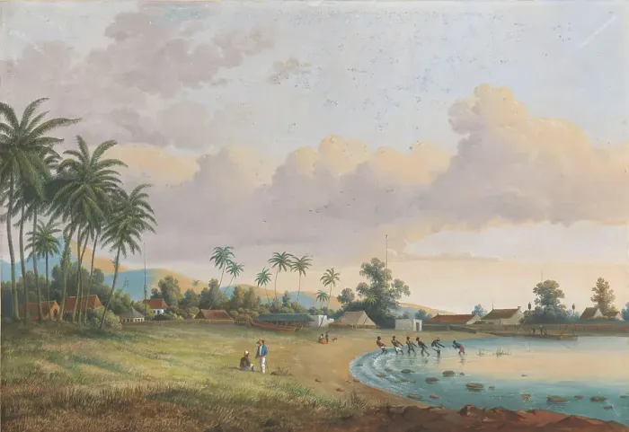 Gerahmter Druck : Blick auf die Karneol-Insel Java, 1838-1898. Schöpfer: Charles William Meredith van de Velde