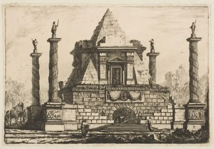 Gerahmter Druck : Ansicht einer Grabstätte und Krypta um Ca. 1760 von Pierre Moreau Gerahmter Druck : Ansicht einer Grabstätte und Krypta um Ca. 1760 von Pierre Moreau