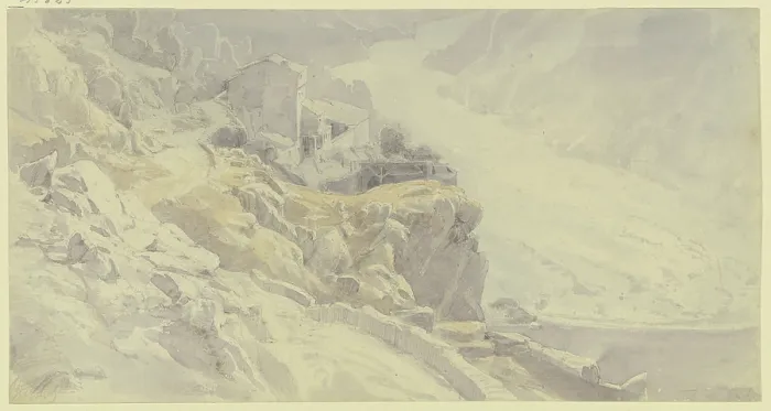 Gerahmter Druck : Blick von den Bergen in Richtung eines Flusstals in Spanien, Mitte-Spät 19. Jahrhundert. Künstler: Karl Peter Burnitz Gerahmter Druck : Blick von den Bergen in Richtung eines Flusstals in Spanien, Mitte-Spät 19. Jahrhundert. Künstler: Karl Peter Burnitz