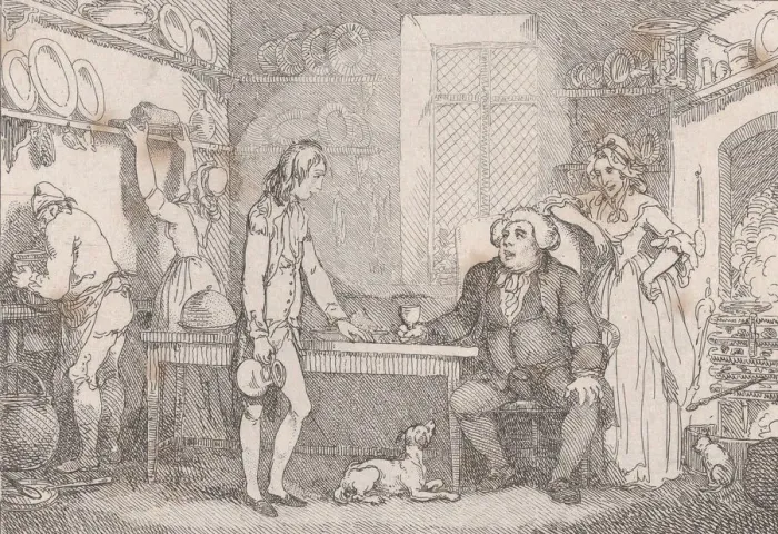 Gerahmter Druck : Junge Adams wird von Pfarrer Adams catechisiert, aus den Abenteuern des Joseph Andrews. Gerahmter Druck : Junge Adams wird von Pfarrer Adams catechisiert, aus den Abenteuern des Joseph Andrews.