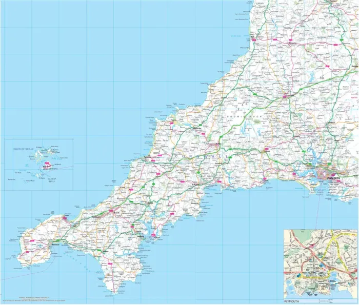 Gerahmter Druck : Karten der Grafschaft Cornwall Gerahmter Druck : Karten der Grafschaft Cornwall