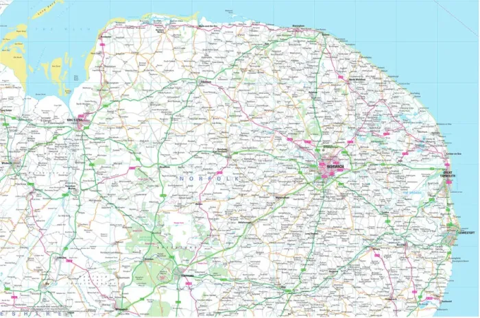 Gerahmter Druck : Karte der Grafschaft Norfolk Gerahmter Druck : Karte der Grafschaft Norfolk