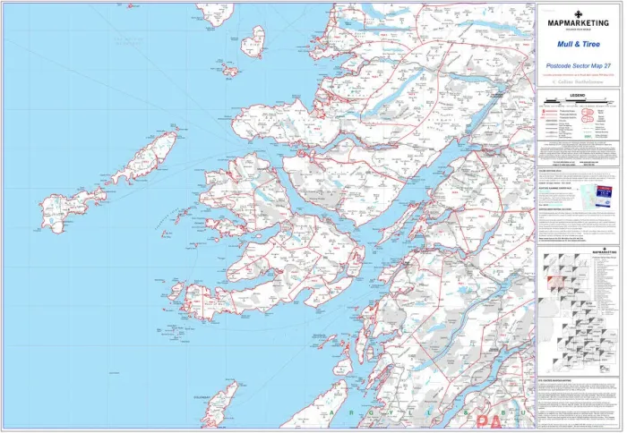Gerahmter Druck : postcode Sektionskarte Blatt 27 Mull und Tiree Gerahmter Druck : postcode Sektionskarte Blatt 27 Mull und Tiree