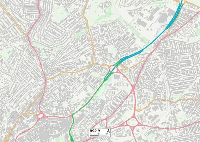 Gerahmter Druck : Bristol BS2 9 Karte