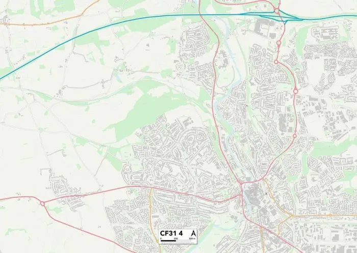 Gerahmter Druck : Bridgend CF31 4 Karte Gerahmter Druck : Bridgend CF31 4 Karte