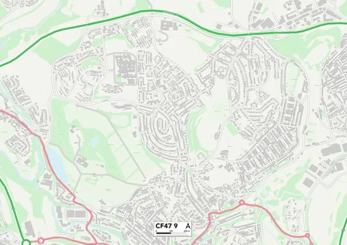 Gerahmter Druck : Merthyr Tydfil CF47 9 Karte Gerahmter Druck : Merthyr Tydfil CF47 9 Karte