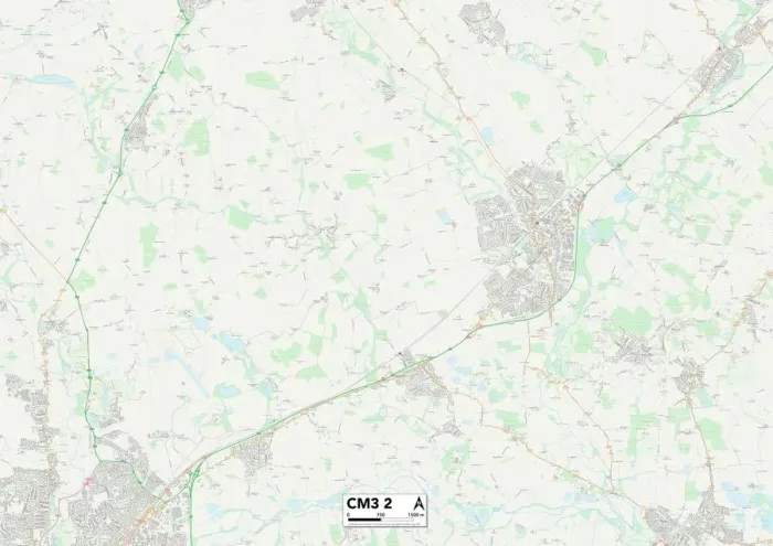 Gerahmter Druck : Chelmsford CM3 2 Karte Gerahmter Druck : Chelmsford CM3 2 Karte