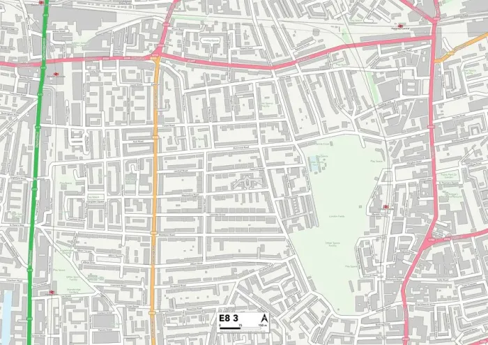 Gerahmter Druck : Hackney E8 3 Karte Gerahmter Druck : Hackney E8 3 Karte