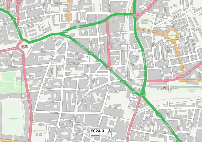 Gerahmter Druck : Hackney EC2A 3 Karte Gerahmter Druck : Hackney EC2A 3 Karte