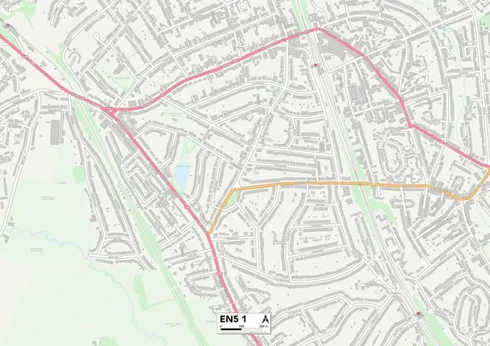 Gerahmter Druck : Bahnstrecke Barnet EN5 1 Karte Gerahmter Druck : Bahnstrecke Barnet EN5 1 Karte