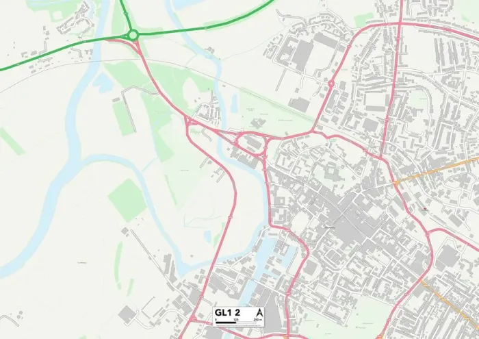 Gerahmter Druck : Gloucester GL1 2 Karte Gerahmter Druck : Gloucester GL1 2 Karte