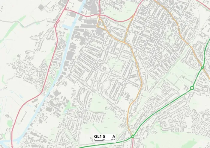 Gerahmter Druck : Gloucester GL1 5 Karte Gerahmter Druck : Gloucester GL1 5 Karte