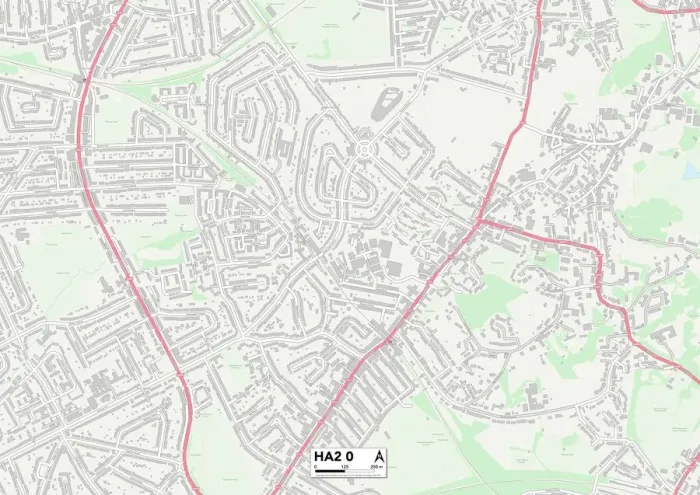 Gerahmter Druck : Harrow HA2 0 Karte Gerahmter Druck : Harrow HA2 0 Karte