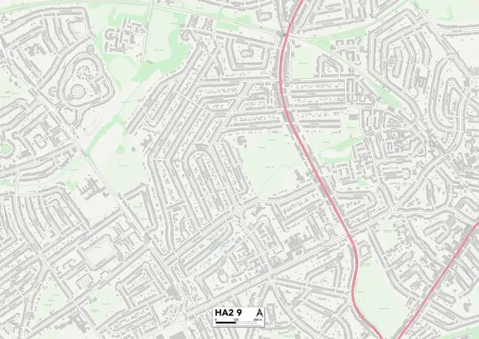 Gerahmter Druck : Harrow HA2 9 Karte Gerahmter Druck : Harrow HA2 9 Karte