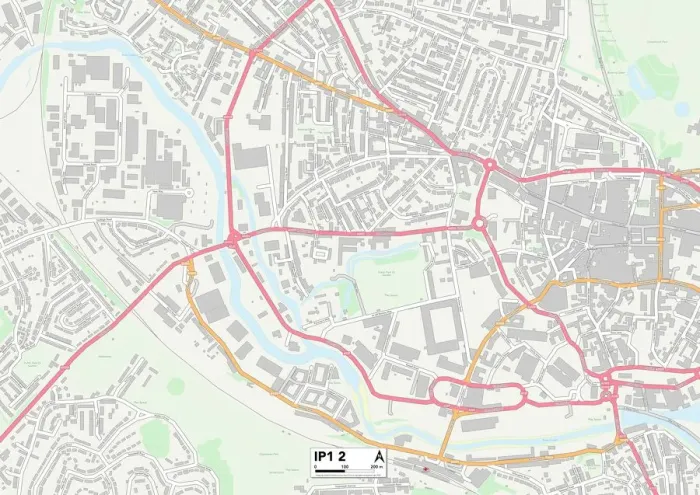 Gerahmter Druck : Ipswich IP1 2 Map Gerahmter Druck : Ipswich IP1 2 Map