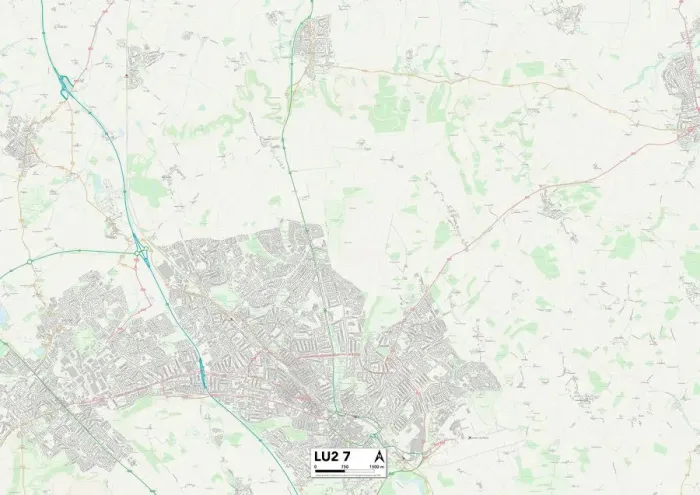 Gerahmter Druck : Luton LU2 7 Karte Gerahmter Druck : Luton LU2 7 Karte