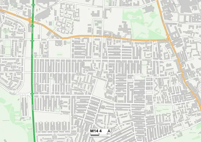 Gerahmter Druck : Manchester M14 4 Karte Gerahmter Druck : Manchester M14 4 Karte