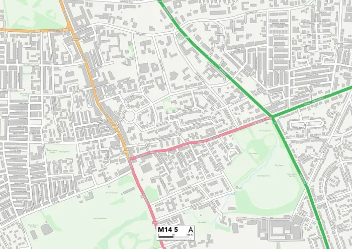 Gerahmter Druck : Manchester M14 5 Karte Gerahmter Druck : Manchester M14 5 Karte