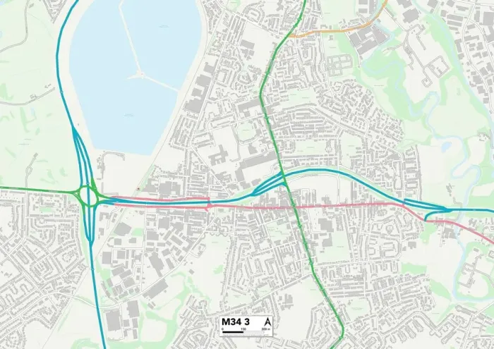 Gerahmter Druck : Tameside, M34, 3 Karte Gerahmter Druck : Tameside, M34, 3 Karte