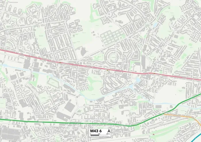 Gerahmter Druck : Tameside M43 6 Karte Gerahmter Druck : Tameside M43 6 Karte