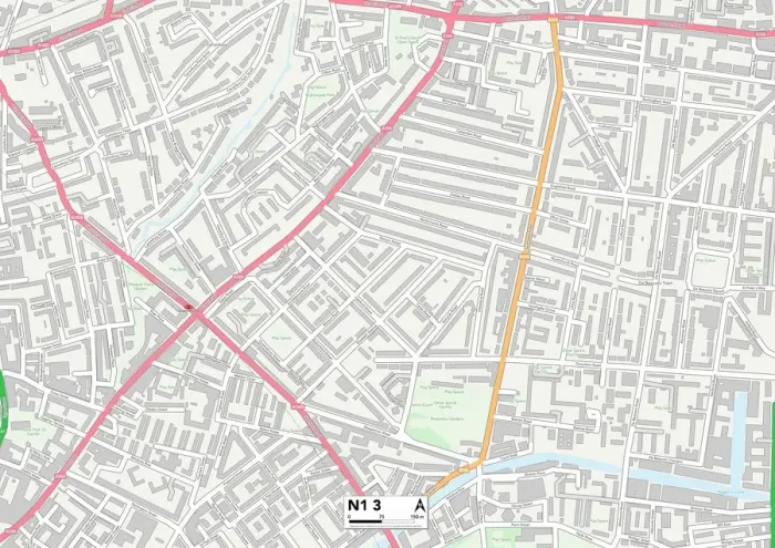 Gerahmter Druck : Hackney N1 3 Karte Gerahmter Druck : Hackney N1 3 Karte