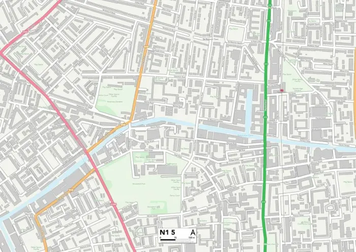 Gerahmter Druck : Hackney N1 5 Karte Gerahmter Druck : Hackney N1 5 Karte