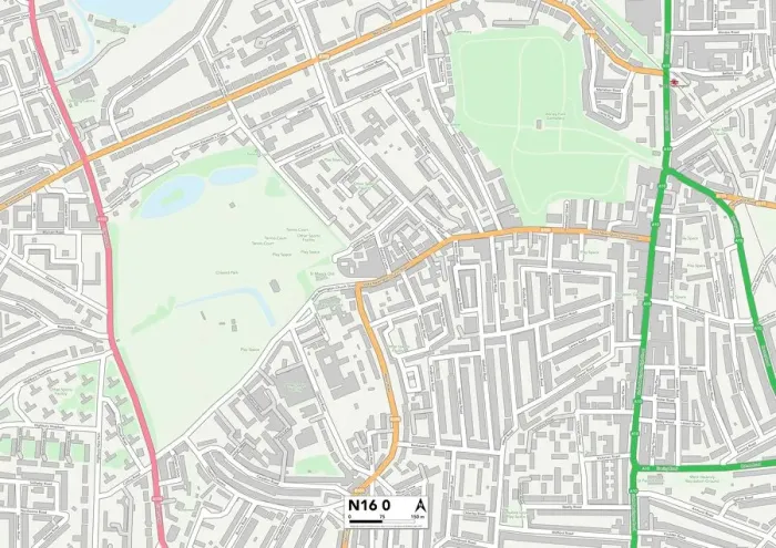Gerahmter Druck : Hackney N16 0 Karte Gerahmter Druck : Hackney N16 0 Karte