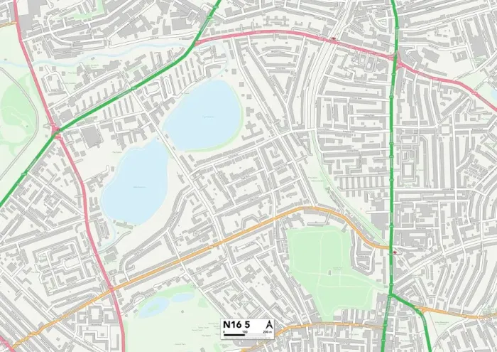 Gerahmter Druck : Hackney N16 5 Karte Gerahmter Druck : Hackney N16 5 Karte