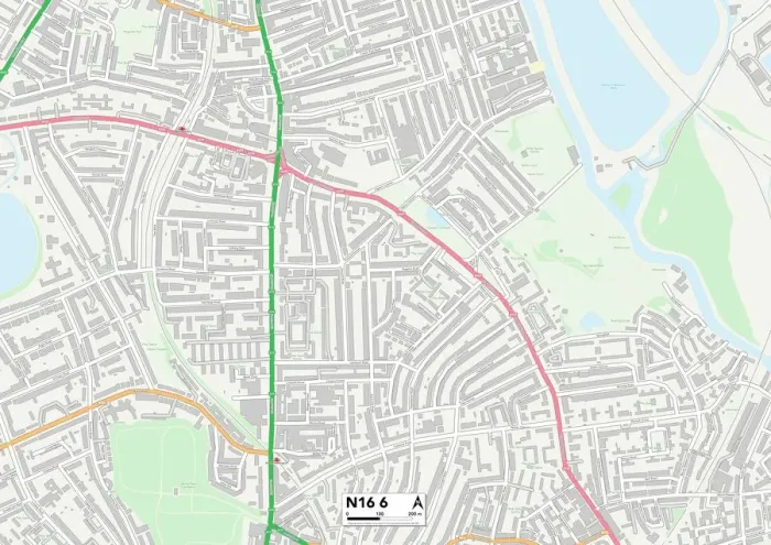 Gerahmter Druck : Hackney N16 6 Karte Gerahmter Druck : Hackney N16 6 Karte