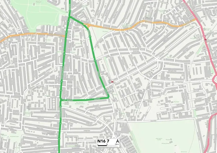 Gerahmter Druck : Hackney N16 7 Karte Gerahmter Druck : Hackney N16 7 Karte