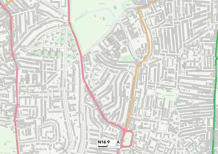 Gerahmter Druck : Hackney N16 9 Karte Gerahmter Druck : Hackney N16 9 Karte